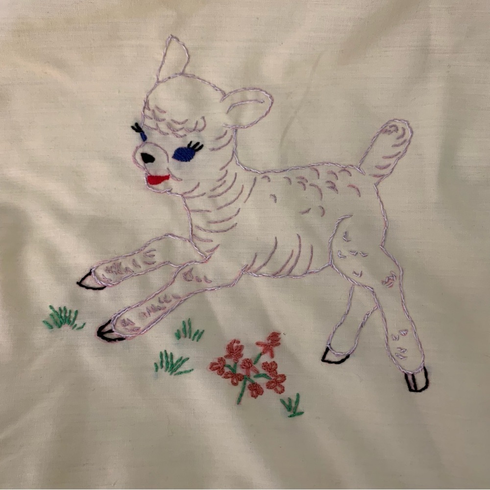 Vintage Quilted Embroidered Baby Blanket Yellow animals nursery - Picture 6 of 10